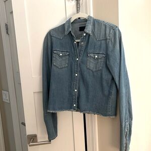 RtA Ashley frayed blue denim shirt cropped button down vintage western XS 0/2
